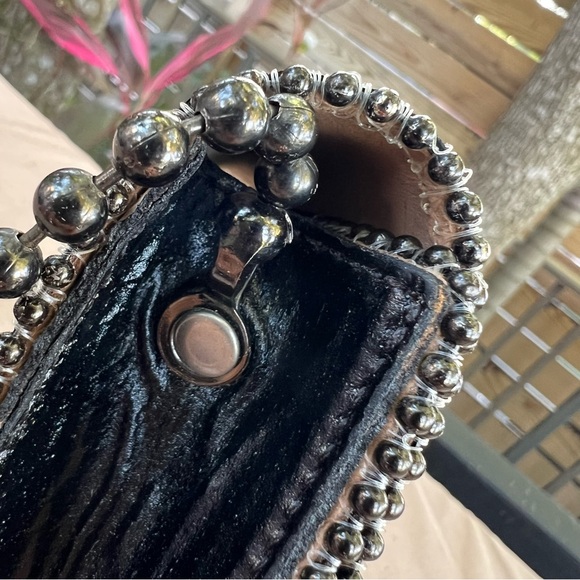 LR Leatherock Black Leather Mini Crossbody Bag Crystal Rock Pebbled Detail - Picture 6 of 16